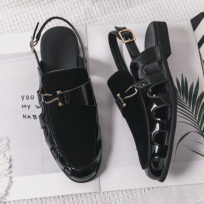 Fisherman men's leather sandals British breathable hollow men's shoes buckle formal sandals