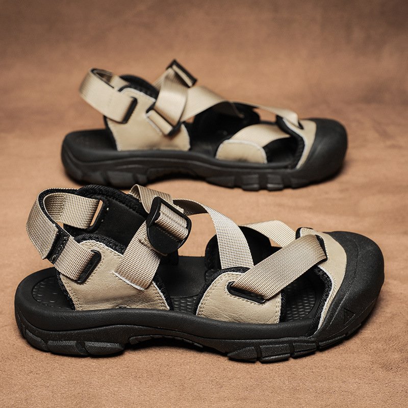 Men's genuine leather sandals breathable sandals retro handmade bag head casual beach sandals driving sandals