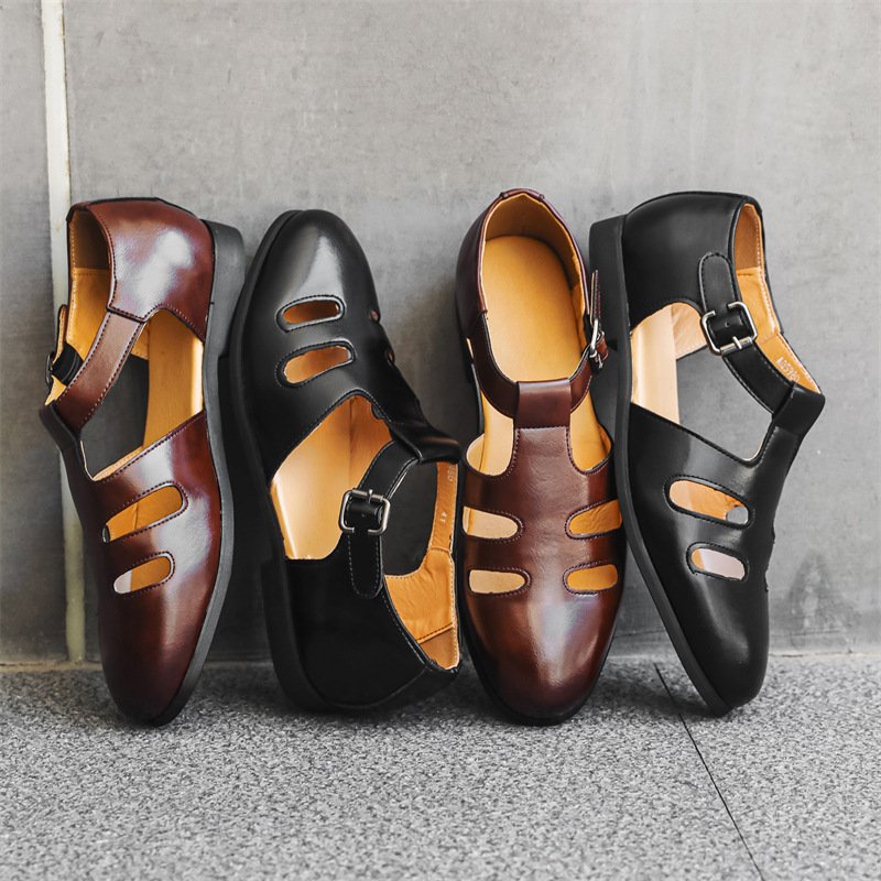 Men's leather sandals breathable sandals retro bag head casual fashion men's hollow men's sandals