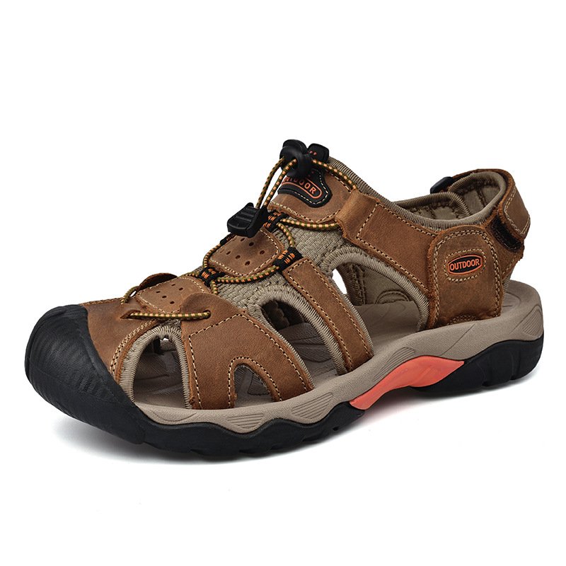Men's Sandals Breathable Sandals Retro Lightweight Toe Cowhide Men's Beach Sandals