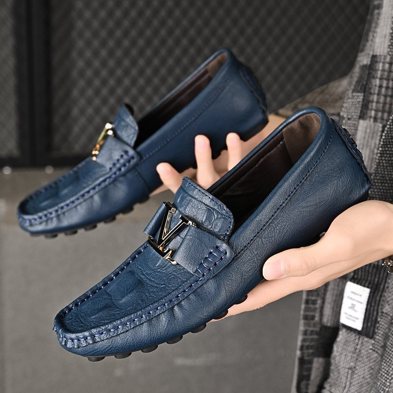 Men's leather shoes men's shoes genuine leather casual leather shoes crocodile pattern beans shoes British handsome men's trendy beans shoes