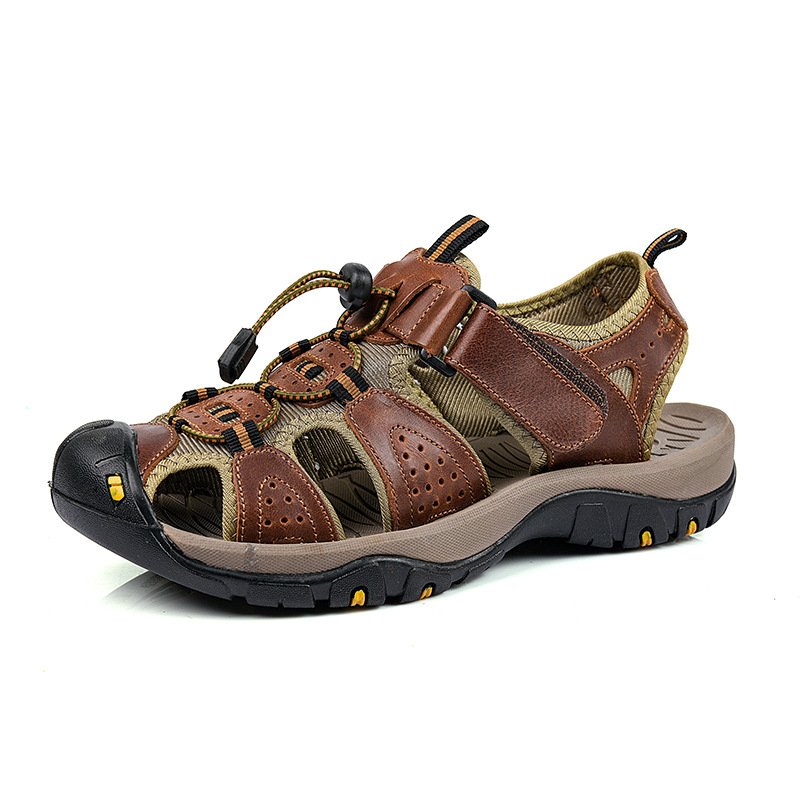 Men's sandals breathable sandals hollow retro handmade genuine leather casual men's sandals