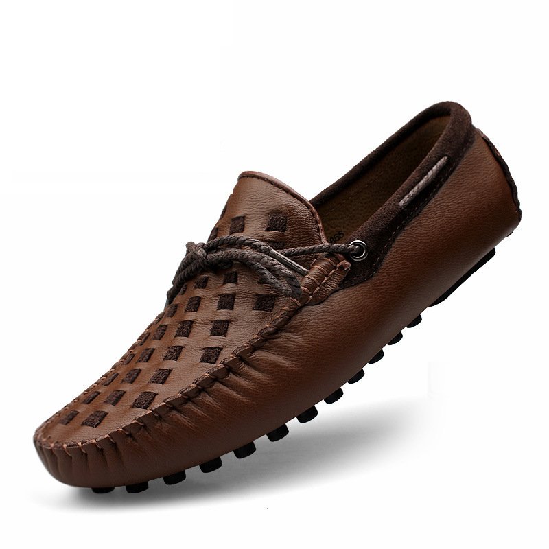 Men's laziness leather shoes genuine leather braided handmade shoes business formal wear beanie shoes men's driving shoes