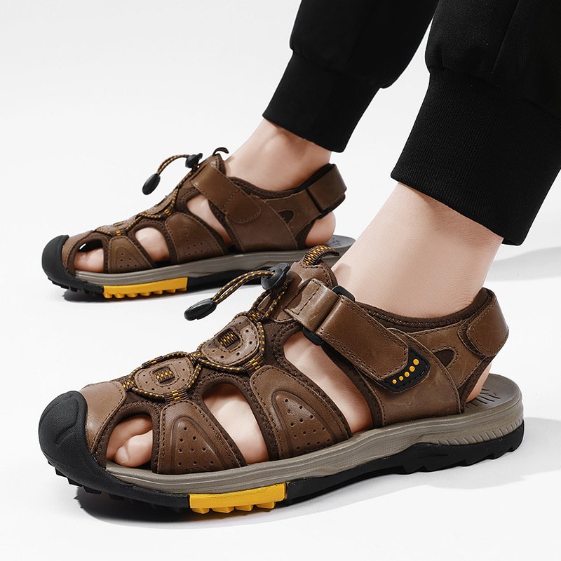 Summer men's beach shoes cowhide breathable sandals retro handmade genuine leather sandals casual men's sandals