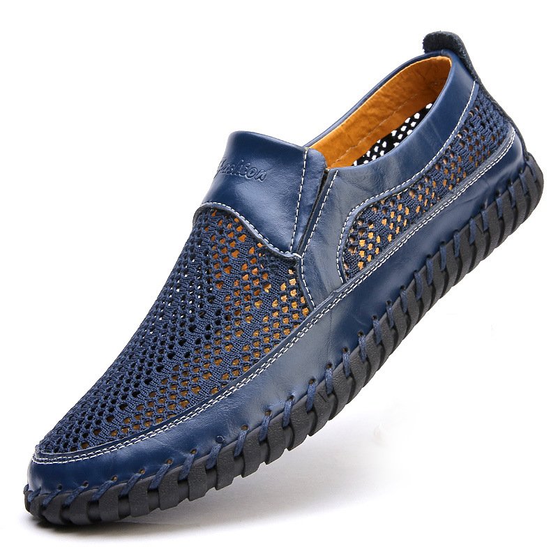 Men's shoes casual leather shoes mesh breathable casual men's shoes fashionable trendy shoes men's shoes