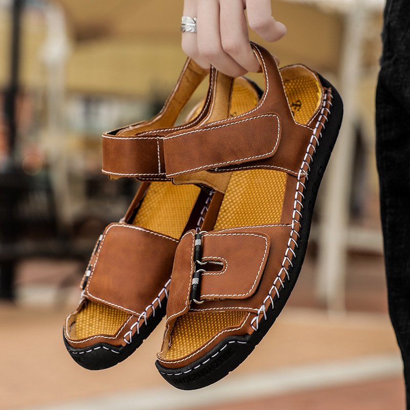 Men's sandals casual leather sandals lightweight outdoor hiking men's handmade leather shoes men's sandals