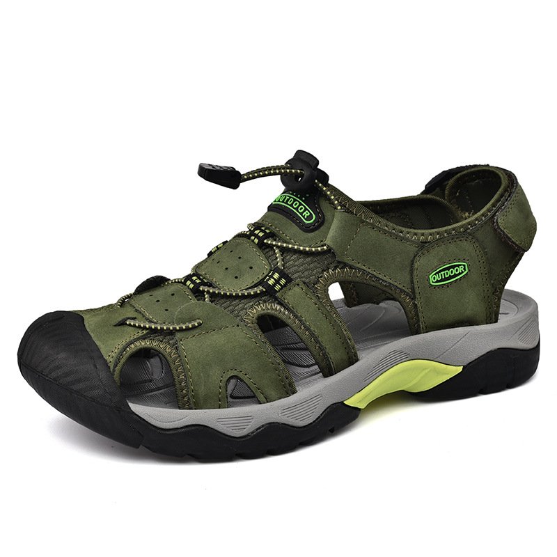 Top layer cowhide beach sandals men's beach shoes breathable sandals toe casual men's sandals