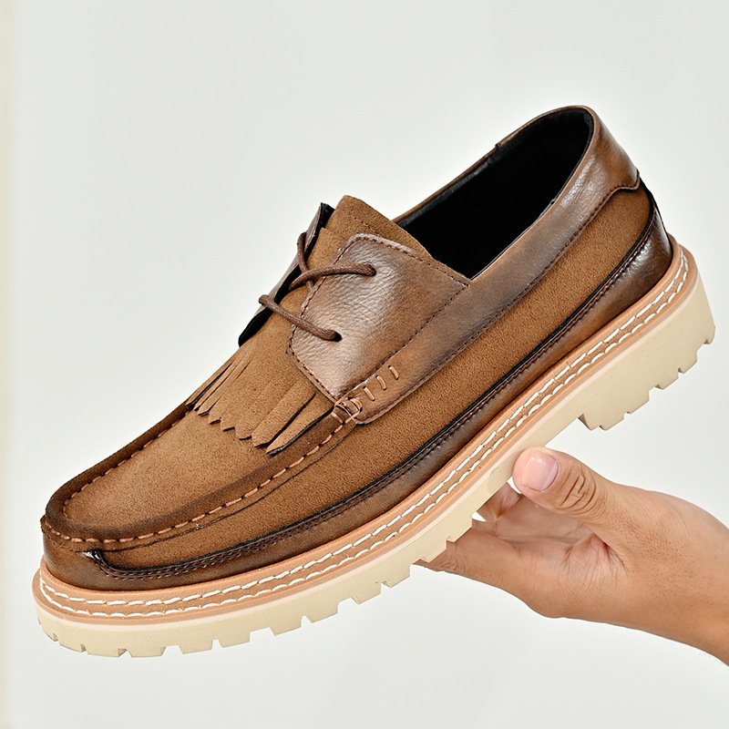 Men's casual shoes genuine leather suede men's shoes genuine leather hand-hiking tassel men's casual shoes