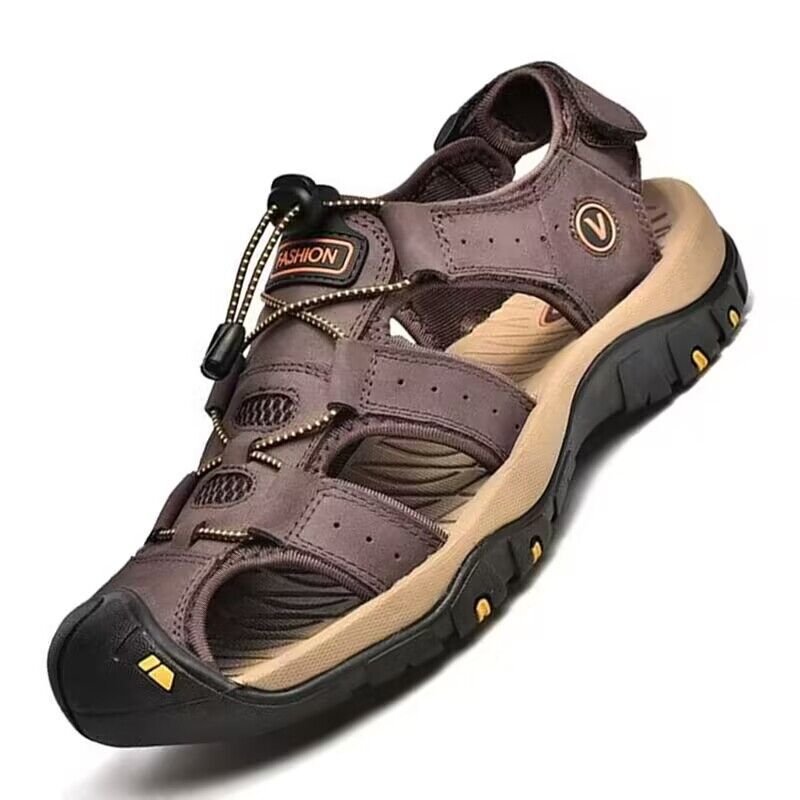 High-quality men's sandals toe layer cowhide outdoor genuine leather hollow shoes thick sole casual men's sandals