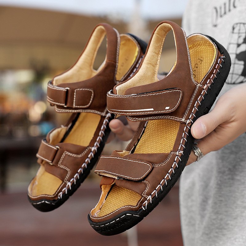 Men's Sandals Casual Leather Sandals Lightweight Outdoor Hiking Men's Hollow Sandals Sandals