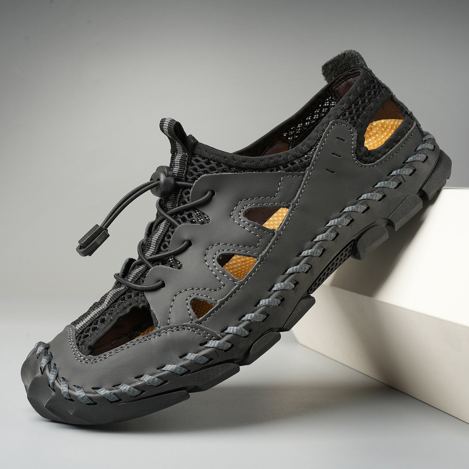 Men's summer breathable men's genuine leather sandals beach shoes breathable sandals casual outdoor handmade men's sandals drag